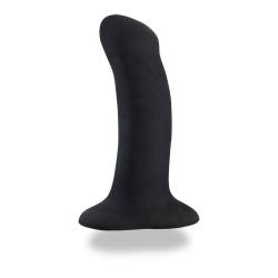 Czarne dildo z podstawką, którą można przyczepić do suchych, płaskich powierzchni